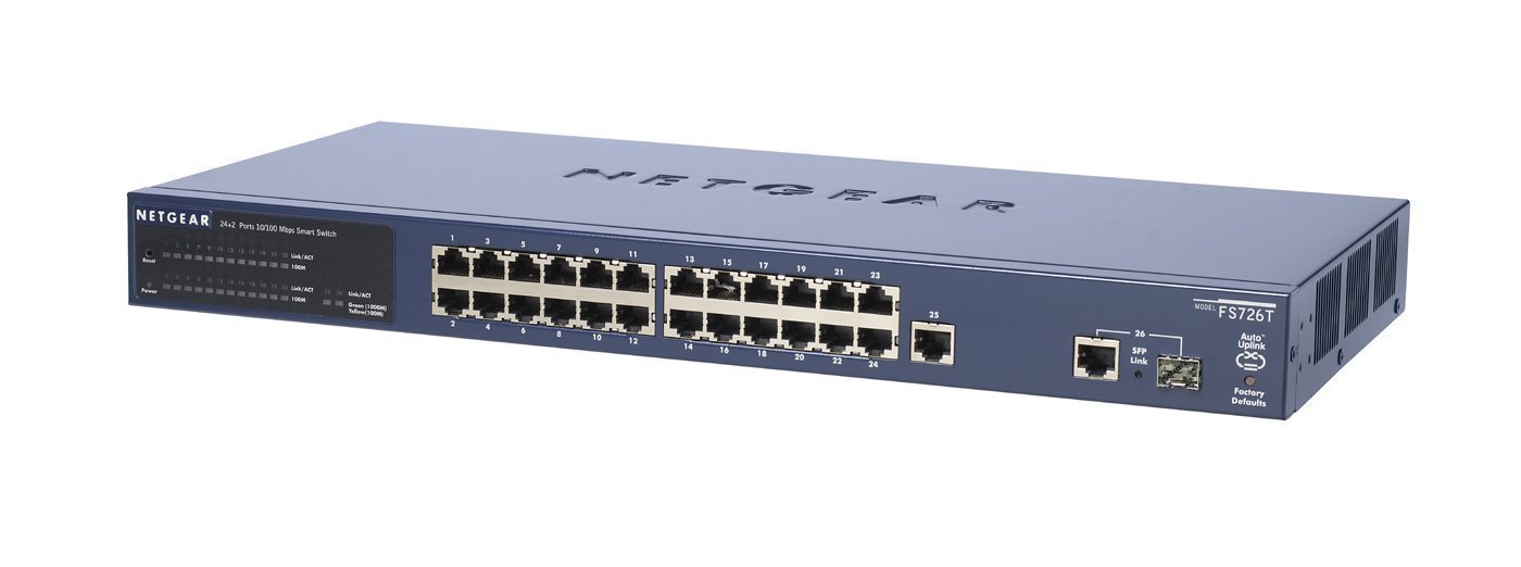 Netgear ProSafeTM 24-Port 10/100 Smart Switch Commutateur réseau Non géré 1000Base-T, 100Base-TX, 10Base-T, 8000 entrées, 8.8 Gbit/s, 1 Gbit/s, SNMP, DHCP, STP, VLAN