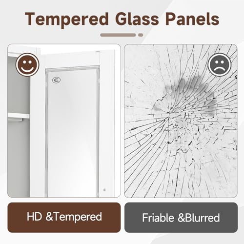 PEUKC Display Cabinet with Glass Doors, 67-inch Curio Cabinets with 4 Adjustable Shelves, HD&Tempered Glass Cabinet Display Case for Home, Office, Clinic, Pantry, Assemble Required, White - Thumbnail 5