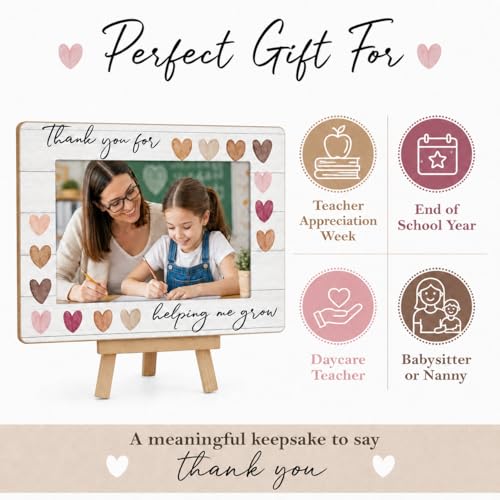 Image of DETIHO Teacher Appreciation Gifts Picture Frame, Thank You for Helping Me Grow Teacher Photo Frame for 4x6 Photo, End of Year Teacher Gifts from Students - C18