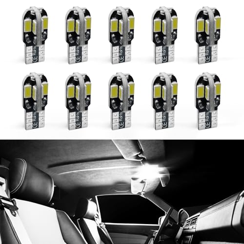 Hbxdeco 10PCS T10 LED Bulb, 12V 8000K Super Bright LED Light Bulb, 5730 8SMD Replacement Bulbs for Read Lights License Plate Lights Roof Lights Trunk Light, Universal Car Accessories (White)