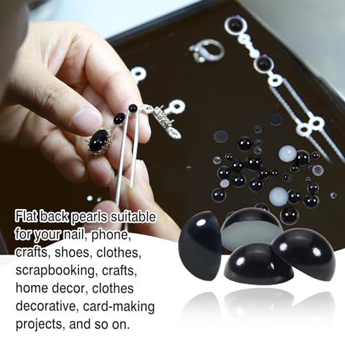 Toaob 1000pcs Half Round Flat Back Black Pearl ABS Resin Cabochons 4 mm 6 mm 8 mm 10 mm 12 mm for DIY Jewellery Making Decoration - Image 4
