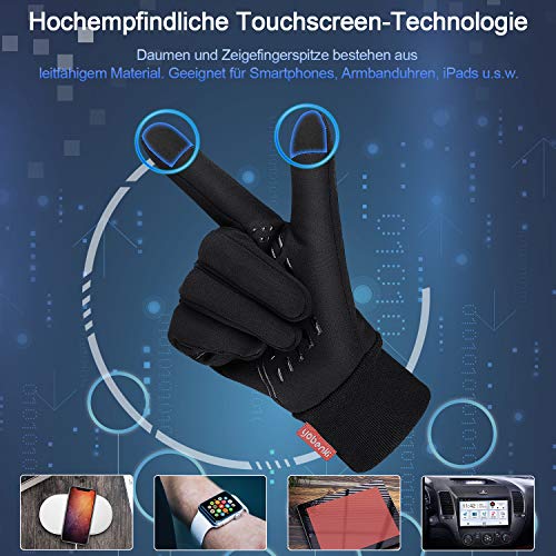 Cevapro Fahrradhandschuhe Warme Winterhandschuhe wasserdichte Touchscreenhandschuhe Winddichte Laufhandschuhe rutschfeste, Schwarz, M