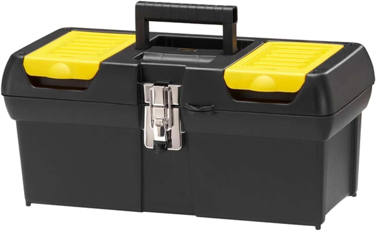 STANLEY Toolbox with Metal Latch, 2 Lid Organisers for Small Parts, Portable Tote Tray for Tools, 16 inch, 1-92-065