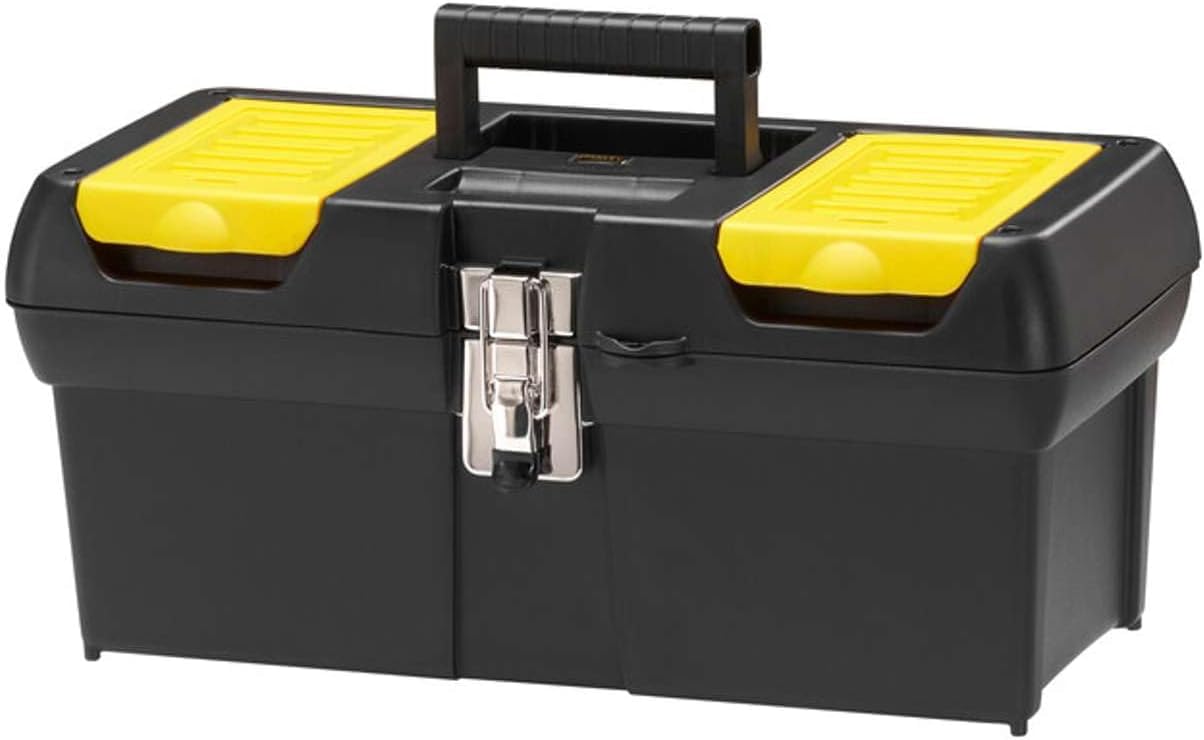 STANLEY Caja de Herramientas Milenium, Resistente Polipropileno, Bandeja Extraíble, Organizadores en Tapa, Cierres Metálicos, Asa Bimaterial, dimensiones en cm 41,1 x 19,9 x 18,5, 1-92-065