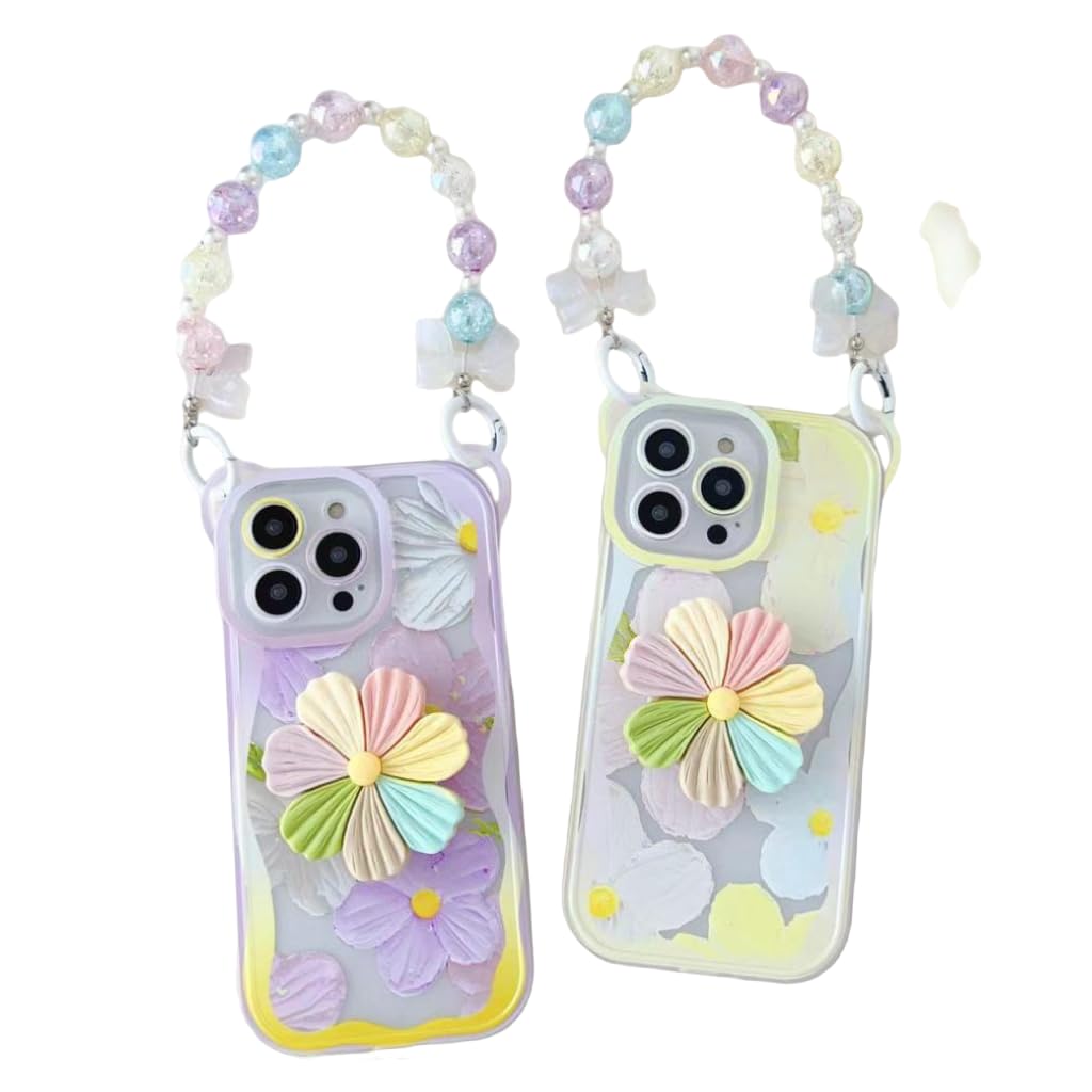 G.Fidel Floral Design Soft Silicon Protective Case With Pop Out Holder And Sling For Iphone 12,13,14 Series (Iphone 12 Pro) Multicolor