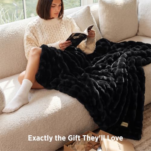 Image of Bedsure Fluffy Bubble Faux Fur Throw Blanket, 50 inchx60 inch, Black