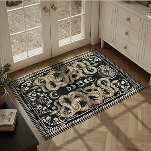 DCX Washable 2x3 Snake Rug, Black Gothic Rug for Living Room, Soft Low Pile Carpet, Kid & Pet Friendly with Rubber Back Non Slip, Stain Resistant Rug for Bedroom Dining Room Office