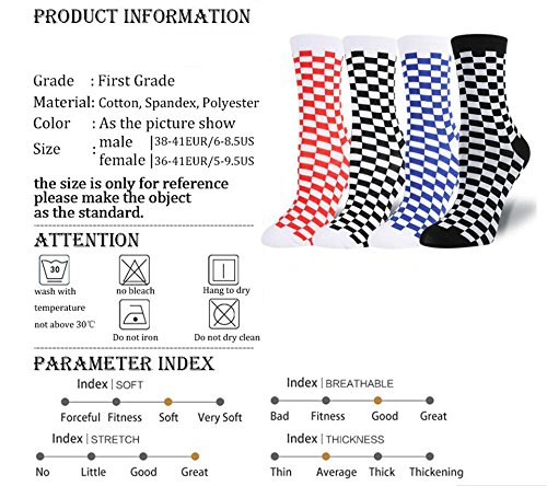4Pairs Fashion Harajuku Trends Women Checkerboard Socks Style Geometric Checkered Socks Men Hip Hop Cotton Unisex Soks #TOP2
