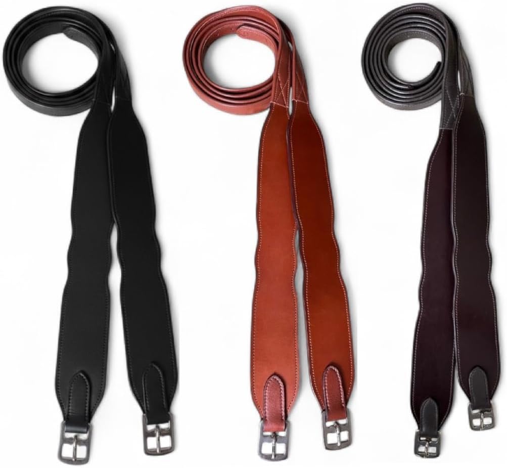 Majestic Ally Wide Body English Stirrup Leathers for Equestrian Riding, Black, Brown, Chestnut, 48-54-60 Inch