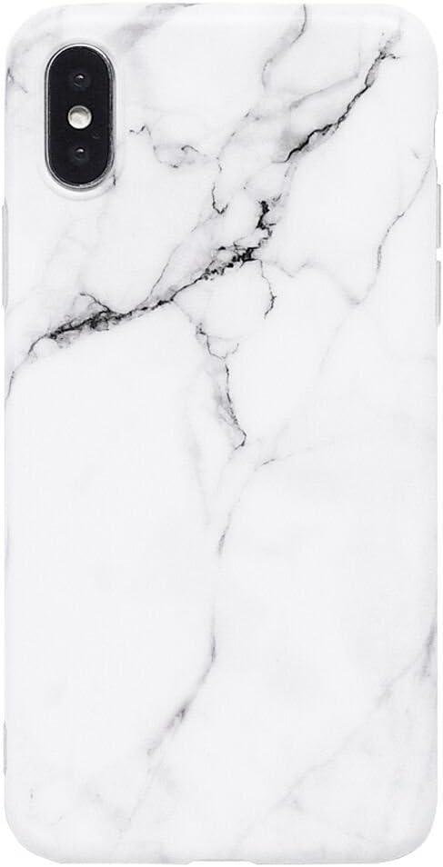iPhone Xs Max Case, White & Grey Marble Pattern Design, Slim Fit Clear Bumper Soft TPU Full-Body Protective Cover Case for iPhone Xs Max 6.5'' (White Marble)