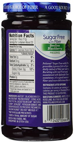 Polaner Seedless Blackberry Preserves Sugar Free With Fiber, 13.5 Oz, (Pack Of 2) #TOP1