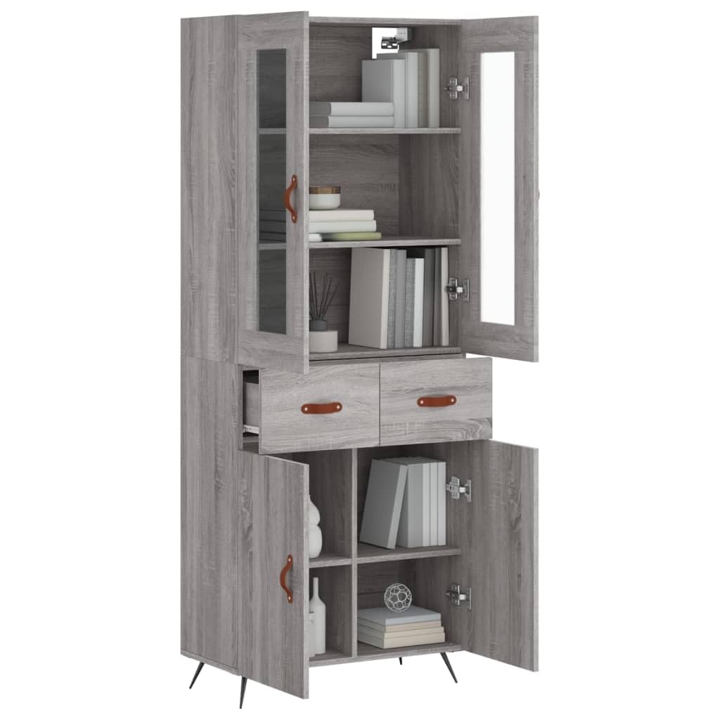Credenza per il soggiorno Credenza multifunzionale Mobili per il soggiorno Madia Credenza Grigio Sonoma 69,5x34x180 cm in Legno Multistrato Adatto a soggiorno, sala da pranzo o camera da letto