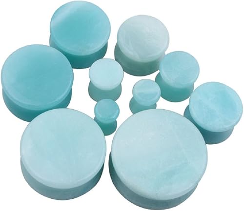 Miniatura 5 de NewZenro 2 pares de tapones para los oídos de cuarzo rosa aventurina de piedra natural orgánica, dilatadores de túnel de doble acampanado de