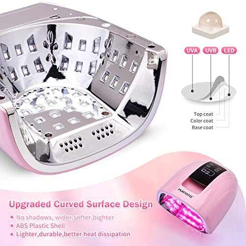 Purtato Professional Salon Rechargeable 90W Uv Led Cordless Nail Lamp,45 Lamp Beads Long Battery Life,Removable Stainless Steel Bottom, No Black Hands Nail Dryer (Pink) #TOP5