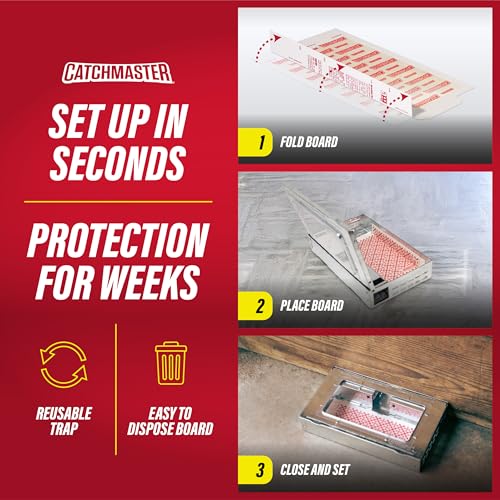 Catchmaster Pro Series Multi-Catch Mouse Trap 6-Pack, Humane Mouse Traps Indoor for Home, Includes Replaceable Glue Board, Pet Safe Pest Control, Live Catch for Garage & Shed