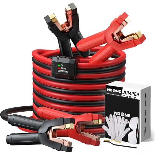 Noone 0 Gauge 25FT Heavy Duty Jumper Cables for Car Battery, 1000A Automotive Booster Cables with Reverse Polarity Protection for SUVs & Trucks, Includes Bag, Gloves, Brush & Goggles