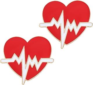 Red Heart Electrocardiogram Brooch Pin Doctor 2pcs Alloy Nurse | Clothing Decor Portable Lightweight Creative Fashion Accessory, Pair, for Healthcare Professionals and Gift Use