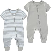 2 Pack Unisex Baby Rompers 2 Way Zipper Short Sleeve Onesies