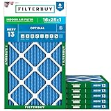 Filterbuy 16x25x1 Air Filter MERV 13 Optimal Smoke & Allergy Defense (6-Pack), Electrostatic Pleated HVAC AC Furnace Filters Replacement, Made in USA (Actual Size: 15.50 x 24.50 x 0.75)