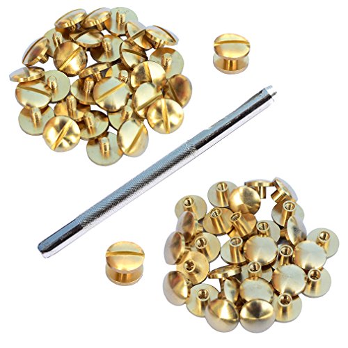 DGOL 30 Sets Brass Chicago Screws Posts Arc Head Backscrews Binding Rivets with Install Hole Punch (0.158 inch) - Thumbnail 2