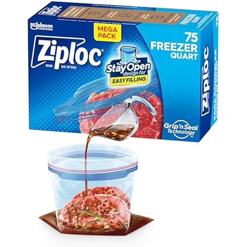 Ziploc Quart Food Storage Freezer Bags, Stay Open Design with Stand-Up Bottom, Easy to Fill, 75 Count