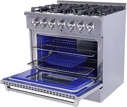 Thor Kitchen 36 In. Freestanding Propane Gas Range With 6 Sealed Burners, 5.2 Cu. Ft. Oven, Convection Fan, Cast Iron Grates, Lp Kit, In Stainless Steel #TOP2