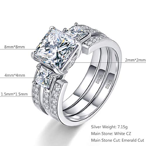 Bonlavie 3Ct Princess Cut Wedding Ring Sets For Women 925 Sterling Silver White Cubic Zirconia Bridal Ring Sets Wedding Rings Stackable Ring Size 7 #TOP6
