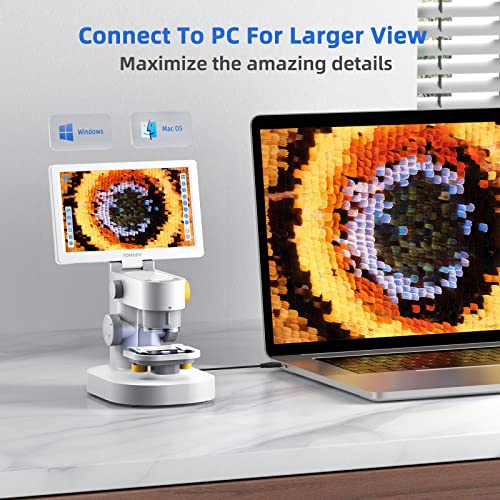 Tomlov Dm301 Biological Kids Microscope 1200X With 9'' Ips Touchscreen, Meaure And Edit, 1080P Triple Camera, Slides Set, Stem Digital Microscope For Home Education, Windows Mac Compatible #TOP6