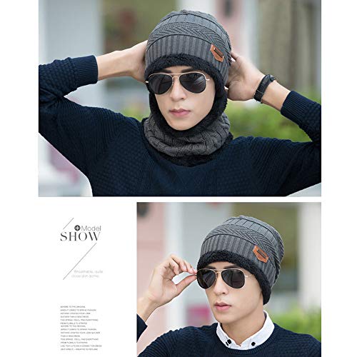 Conjunto de cachecol feminino e masculino de inverno, gorro com círculo, forro de lã reversível, gor