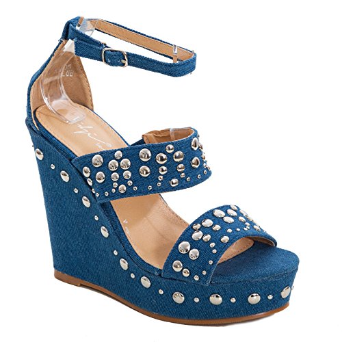  Toocool - Scarpe Donna Zeppe zatteroni Borchie Sandali Cinturino Ecopelle Tacco Alto KM005 [39,Blu]