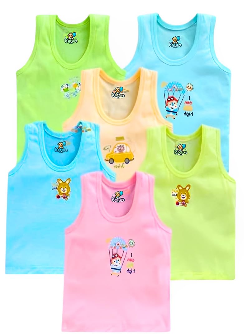 Printed Vest Baniyan Cotton Innerwear Sleeveless Undershirts for Baby || Kids Sando ganji Tank-Tops Toddler Girls/Boys/Unisex Pack of 6-picture-41