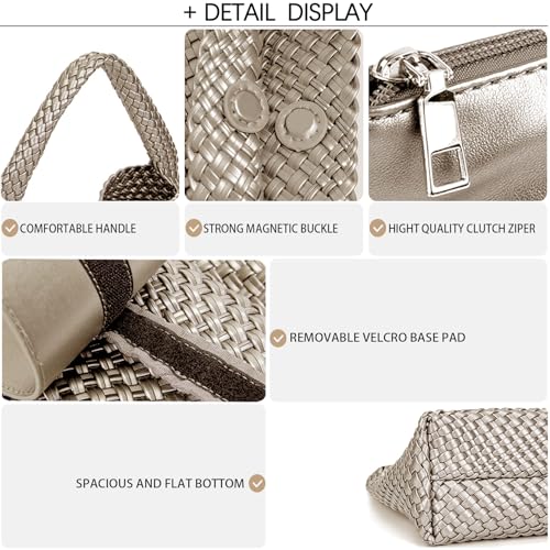 Image of JINMANXUE Woven Tote Bag for Women, Fashion Hobo Handbag, Travel Top-handle Shoulder Bag, Beach Underarm Bag with Purse