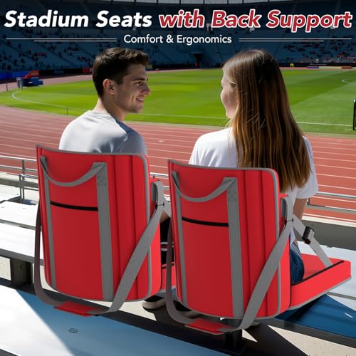 janiry Stadium Seats with Back Support 2PACKS Adjustable Bleacher Chairs with Back and Cushion Bleacher Seat with Cup Holder, Carry Handle & Shoulder Strap for Outdoor Sports Events, XL Large Red by janiry - Image 8