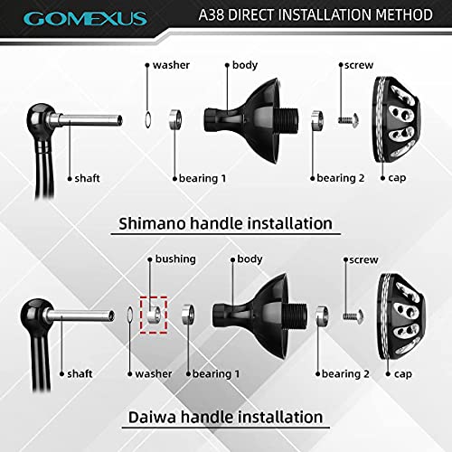 Image of GOMEXUS Power Knob Compatible for Shimano Stradic FK Sustain FI 1000-4000 Daiwa Saltist Back Bay LT 3000 4000 Caldia 2000-4000 Direct Penn Pursuit Drill Fitment Reel Handle 41mm