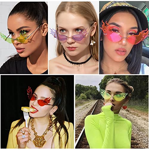 LASPOR Fire Flame Sunglasses for Women Men Retro Wave Rimless Glasses Vintage Fire Shape Gold Metal Frameless Eyewear3