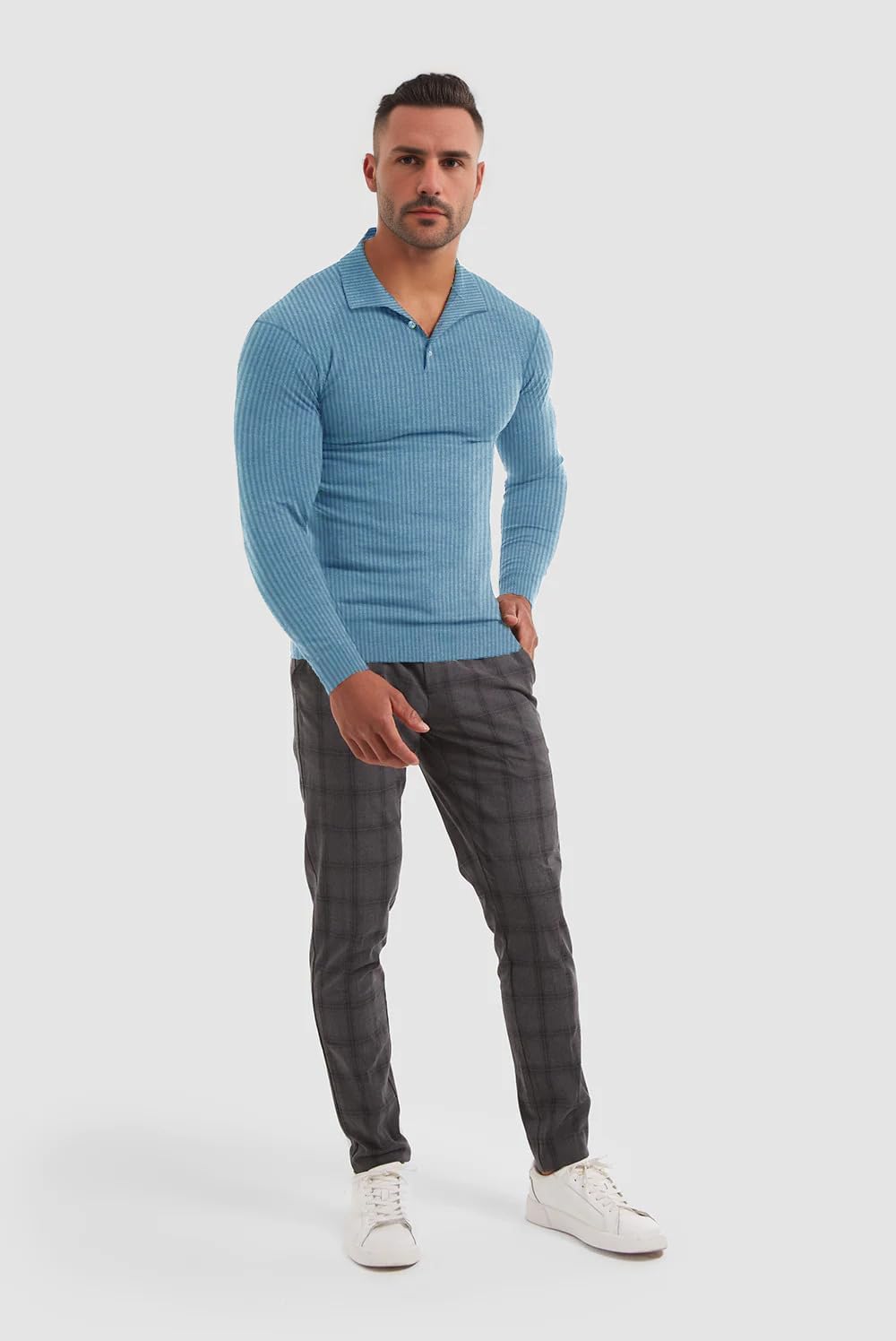 Muscle Cmdr Men's Slim Fit Muscle Polo Shirts Long&Short Sleeve Stretch Quick Dry Tee Casual Golf Athletic T-Shirts - Image 5