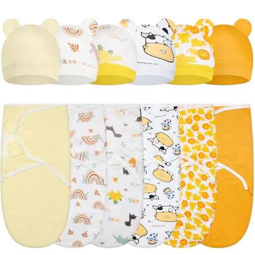 Image of Ramede 6 Pack Swaddle Blanket with Hats for Baby Girl Boy 100% Cotton Swaddles 0-3 Months, Adjustable Breathable Skin Friendly Receiving Blanket Wrap, Essential for Newborns