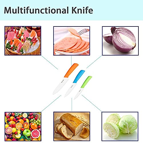 Wacool Ceramic Knife Set 3-Piece (6-Inch Chef's Knife, 5-Inch Utility Knife,4-Inch Fruit Paring Knife), With 3 Knife Sheaths For Each Blade (Colorful Handle) #TOP2