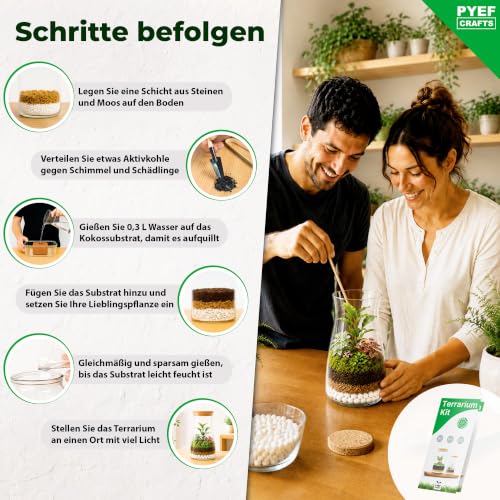 Flaschengarten Komplettset zum Schaffen EIN Ökosystem im Glas - Terrarium Starter Kit zum Anlegen EIN Biotop im Glas - Terrarium mit Garten Werkzeug, Moos, Erde, Steinen (Ohne Pflanze)