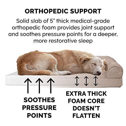 Image of Furhaven Orthopedic Dog Bed for Large Dogs w / Removable Bolsters & Washable Cover, For Dogs Up to 125 lbs - Plush & Suede Sofa - Almondine, Jumbo Plus /XXL