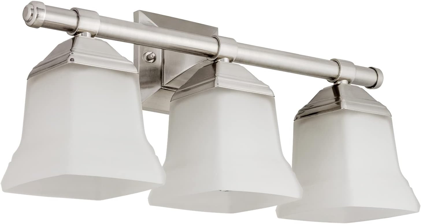Diodesy- 20-Inch Bathroom Vanity Square Bell Sconce 3-Light Fixture 100W Max E26 Medium Base Sockets Use A19 Bulb(Not Included) Brushed Nickel & Frosted Glass Shade ETL Listed- For Living Room Bedroom