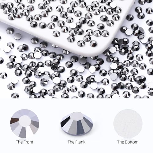 Image of Black hematite Flatback Rhinestones, Glass Rhinestones for Nail Art and Craft, Glue Fix, Loose Crystal Gemstones(Black hematite, SS6, 1440pcs, 1.9-2.0mm)