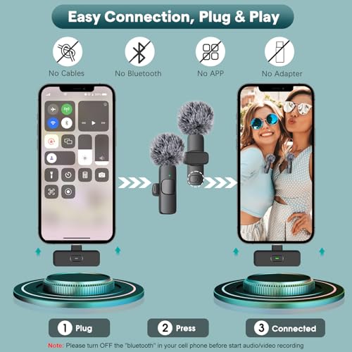 maybesta wireless mini microphone for iphone android phone - bluetooth lavalier lapel mic for audio video recording - clip on content creator microphones for youtube tiktok podcast vlogging