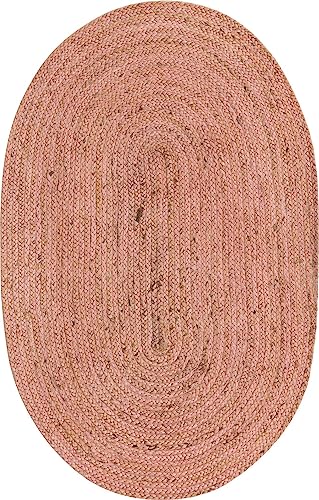 Image of Unique Loom Braided Jute Collection Area Rug - Dhaka (3' 3 inch x 5' 1 inch Oval, Light Pink)