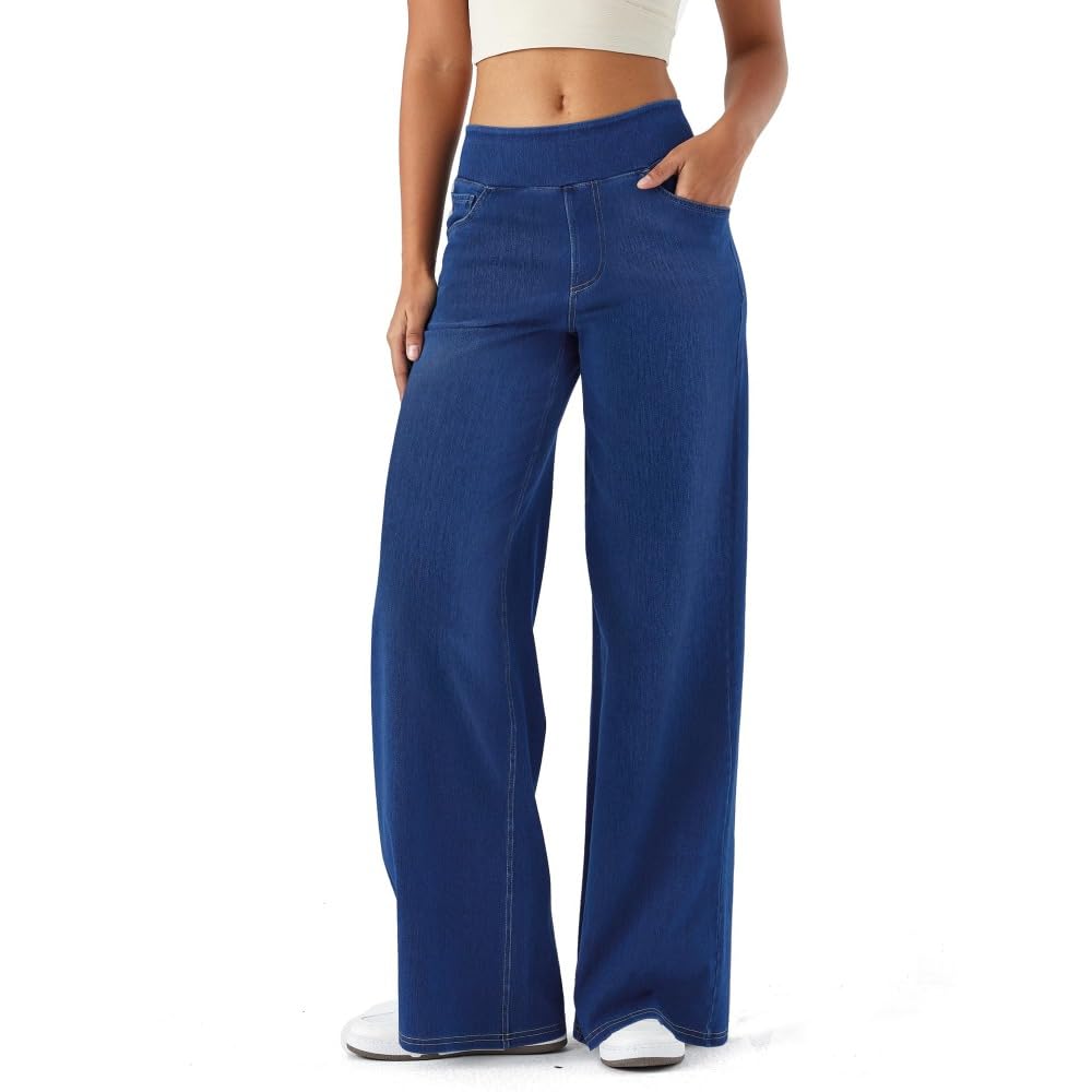 Jeans Mujer Stretch de Pierna Ancha y Recta Tiro Alto Estilo Baggy Moderno Pantalones Casual Efecto Moldeador con Bolsillos slim/A/XL