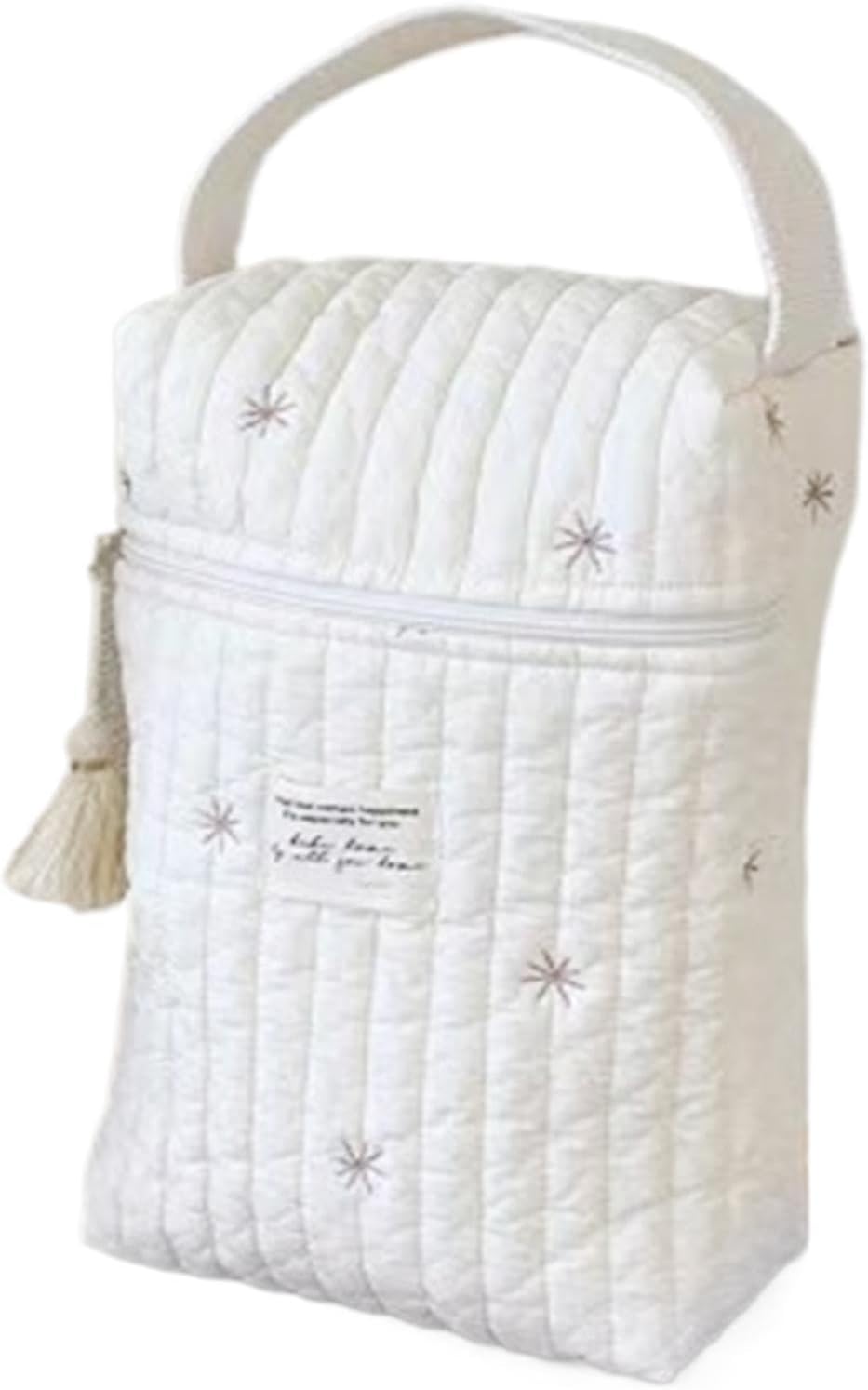 Portable Diaper Bag | Quilted Zipper Diaper Bag - Soft Storage, Cute Organizing Pouches for Feeding Bottles, Pacifiers, Wipes