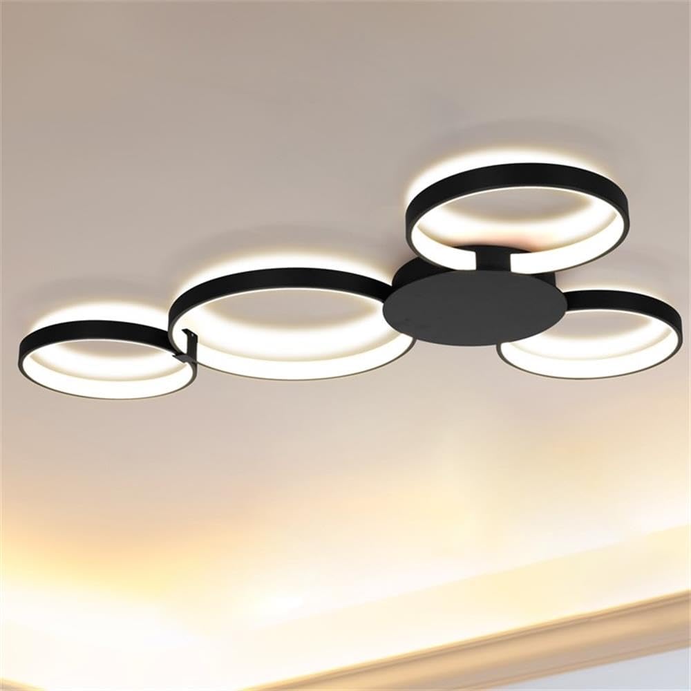 Pemberly Row 43" Aluminum Flush Mount LED Ceiling Fixture, Black Finish, Integrated Dimmable LED, Modern Four-Ring Design, ETL Certified Light for Sophisticated Interiors