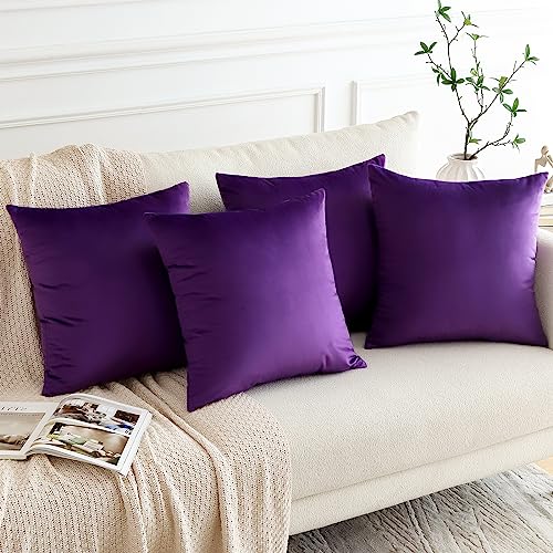 Otostar Set Of 4 Decorative Throw Pillow Covers Soft Velvet Solid Square Pillow Cases Luxury Cushion Covers Case For Sofa Car Patio Bedroom Living Room 18X18 Inch, Purple #TOP2