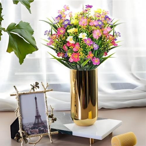 Artificial Flowers for Outdoors, 6 Bundles Fake Faux Spring Flowers Artificial Outdoor Plastic Silk Flower Bulk for Garden 6 Colors image 5