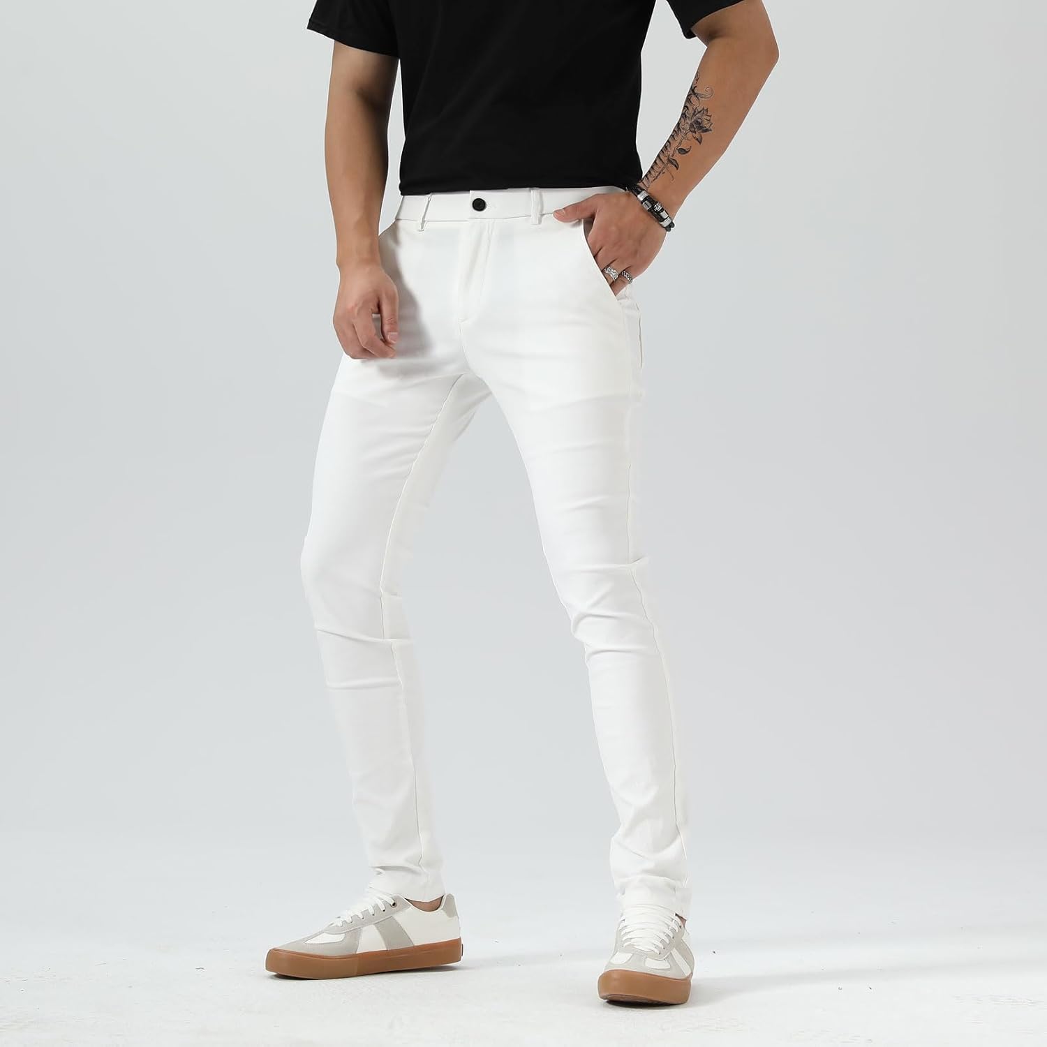 Plaid&Plain Men's Plaid Pants Skinny Dress Pants for Men Skinny Chino Pants Men - Image 9